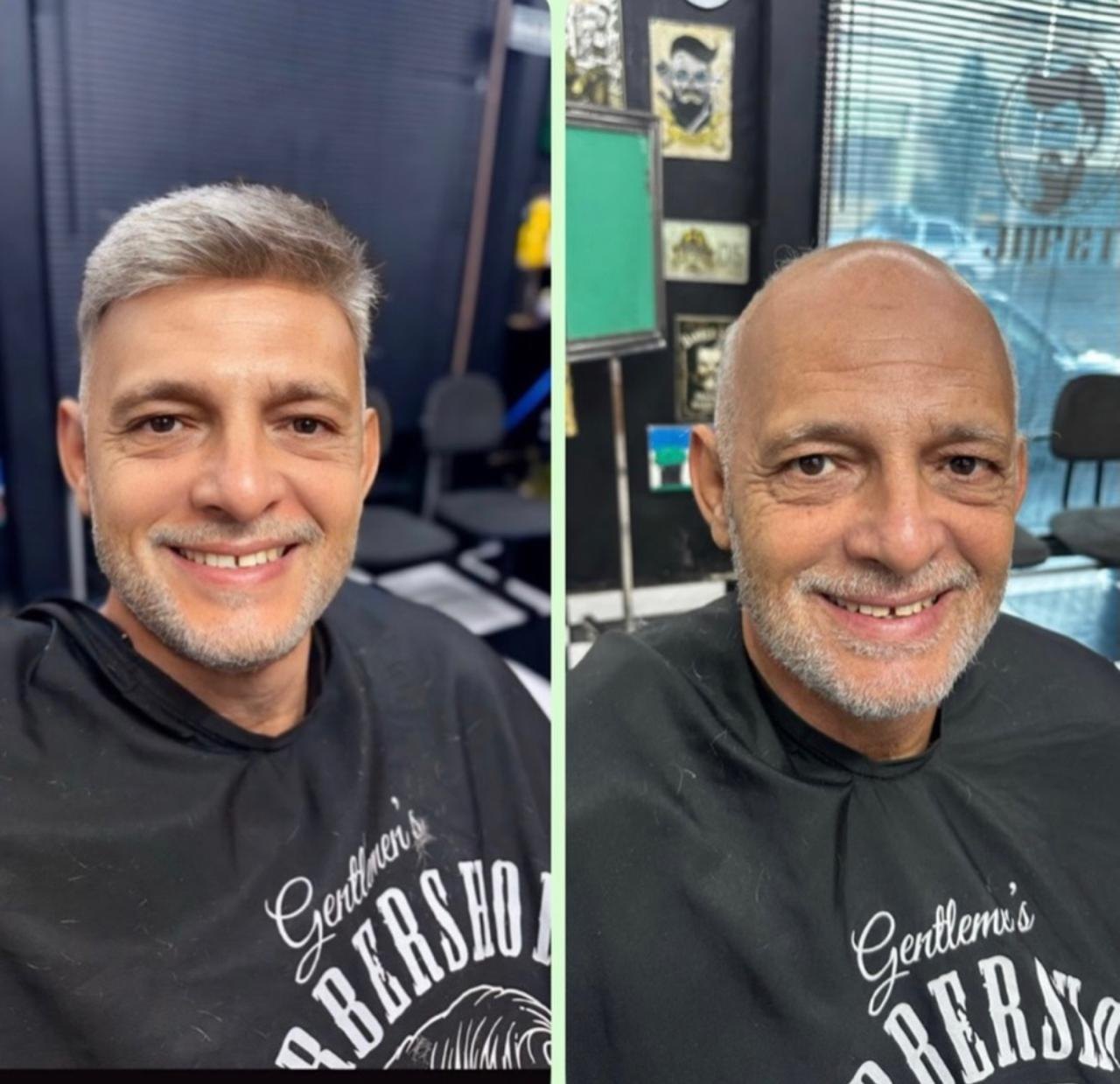 Antes e depois de transformação capilar masculina com acabamento natural